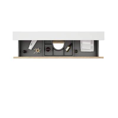 Saniclass Prime Vita Meuble de salle de bain - 80x46x60cm - lavabo en céramique brillant blanc - 1 vasque - 1 trou de robinet - 2 tiroirs - chêne rustique