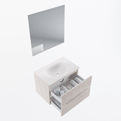 Mondiaz VICA ensemble de meuble de salle de bain - 70cm - meuble sous-vasque en aggloméré - 2 tiroirs - lavabo moon centre - sans trous de robinet - couleur talc - miroir LED - version XL 60cm de haut