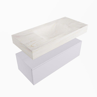 Mondiaz ALAN-DLUX Ensemble de meuble - 100cm - meuble Cale mat - 1 tiroir - Lavabo Cloud Ostra suspendu - vasque Centre - 0 trous de robinet