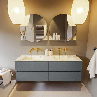 Mondiaz VICA-DLUX ensemble de meuble de salle de bain - 150cm - meuble sous-vasque plata - 4 tiroirs - lavabo encastrée cloud double - sans trous de robinet - version haute de 60cm - frape