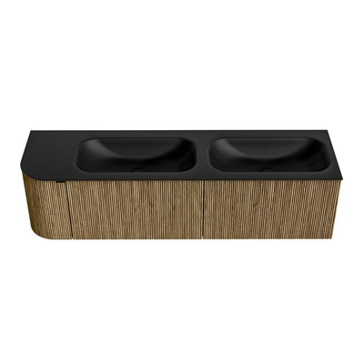 Mondiaz KURVE Ensemble de meubles de salle de bains - 165x46x40cm - 2 tiroirs - 1 porte - lavabo solid surface - double / droite - 2 trous de robinet - Dusk