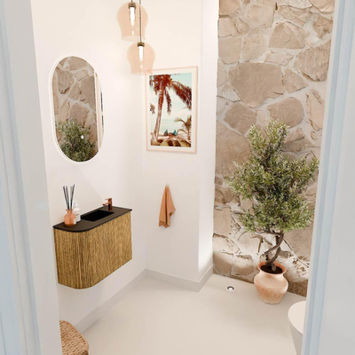 Mondiaz JOYA 51.6cm toiletmeubel - ronding links kleur Oak - Wastafel FAYE positie Rechts 1 kraangat kleur Urban.