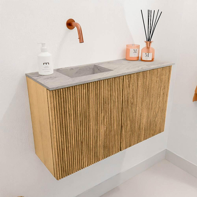 Mondiaz JOYA-DLUX 70cm toiletmeubel - kleur Oak - Wastafel FAYE positie Links Zonder kraangat kleur Glace.