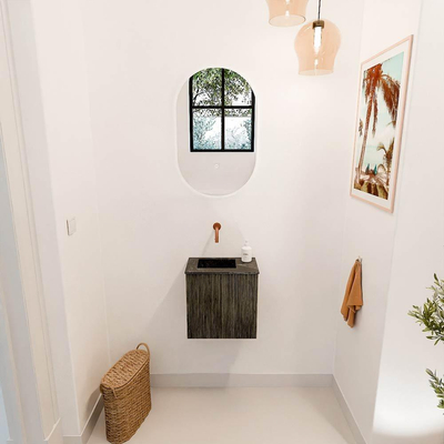 Mondiaz JOYA-DLUX 40cm toiletmeubel - kleur Shadow - Wastafel FAYE positie Links Zonder kraangat kleur Lava.
