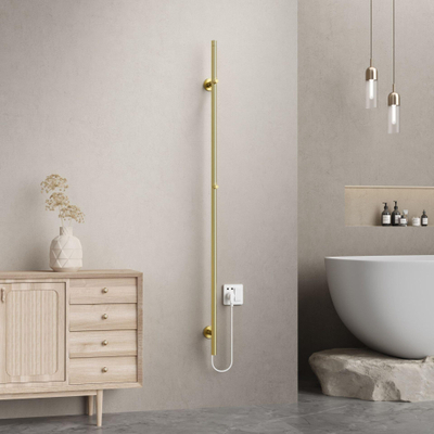Belrad Rod staafhanddoekdroger - 150x6,3x12,7 cm - elektrisch - enkel - 60w - 2,5cm - geborsteld goud