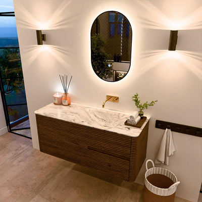 Mondiaz CIRO-DLUX Badkamermeubelset - 120x45x50cm - Solid surface wastafel Glace - 1 wasbak Rechts - zonder kraangaten - 2 lades - Dusk