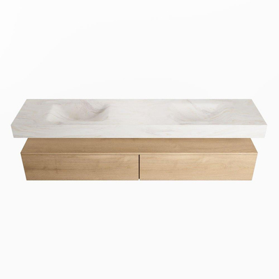 MONDIAZ ALAN - DLUX Badkamermeubelset - 200cm - onderkast - Washed Oak - 2 lades - vrijhangende wastafel - 2 wasbakken - 0 kraangaten - Ostra