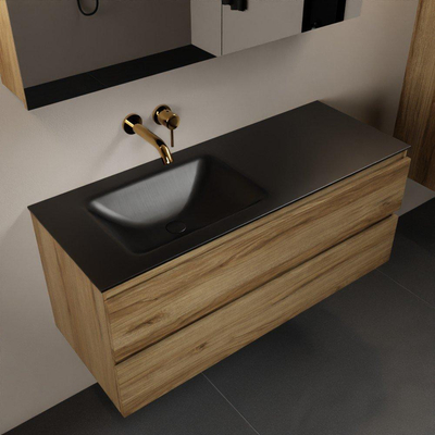 Mondiaz Aivy ensemble de meuble de salle de bains - 120x45x50cm - 0 trous de robinet - 1 vasque urban Solid surface - Gauche - 2 tiroirs - Avec armoire de toilette - Mélamine Chai