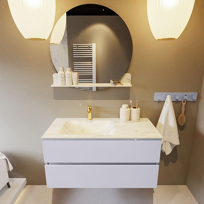 Mondiaz VICA-DLUX ensemble de meuble de salle de bain - 100cm - meuble sous lavabo cale - 2 tiroirs - lavabo encastré cloud gauche - 1 trou de robinet - version haute de 60cm - opalo