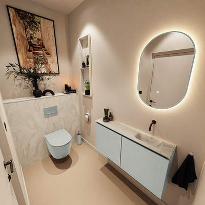 MONDIAZ TURE-DLUX Meuble toilette - 100cm - Greey - EDEN - vasque Ostra - position droite - sans trou de robinet