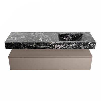 Mondiaz ALAN-DLUX Ensemble de meuble - 150cm - meuble Smoke mat - 1 tiroir - Lavabo Cloud Lava suspendu - vasque droite - 0 trous de robinet