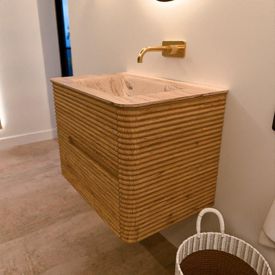 Mondiaz CIRO-DLUX Badkamermeubelset - 70x45x50cm - Solid surface wastafel Arena - 1 wasbak Midden - zonder kraangaten - 2 lades - Oak