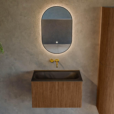 MONDIAZ KURVE 70cm Meuble salle de bain - couleur Walnut - 1 tiroir - vasque BIG SMALL centre - sans trous de robinet - Urban