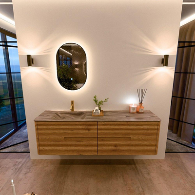 Mondiaz CIRO-DLUX Badkamermeubelset - 170x45x50cm - Solid surface wastafel Sombra - 1 wasbak Links - 1 kraangat - 4 lades - Oak