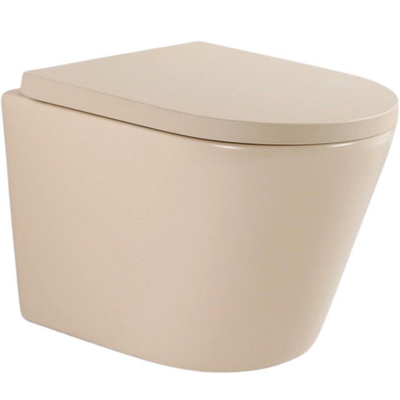 QeramiQ Dely Toiletset - 36.3x51.7cm - diepspoel - rimless - Geberit UP720 inbouwreservoir - softclose toilet zitting 35 mm - gunmetal bedieningsplaat - ronde knoppen - mat beige