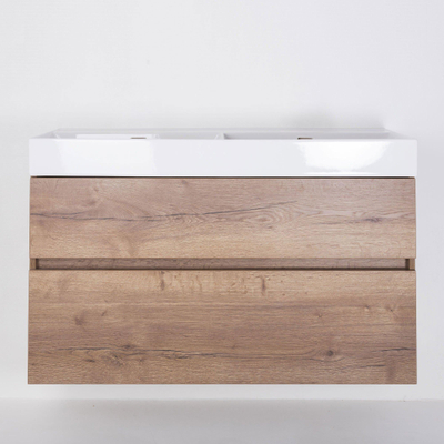 Saniclass Aurora Ensemble de meuble - 120cm - 2 tiroirs - lavabo céramique - sans trou de robinet - blanc - roble