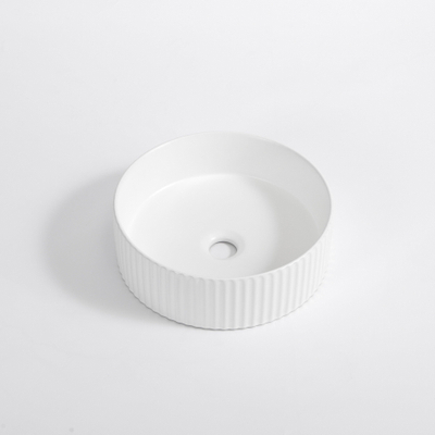 QeramiQ Arto waskom - 35x35x11.5cm - geribbeld - rond - keramiek - mat wit