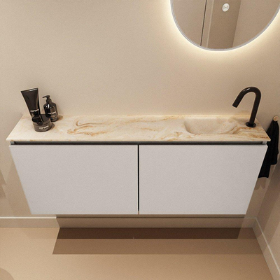 MONDIAZ TURE-DLUX Meuble toilette - 120cm - Linen - EDEN - vasque Frappe - position droite - 1 trou de robinet