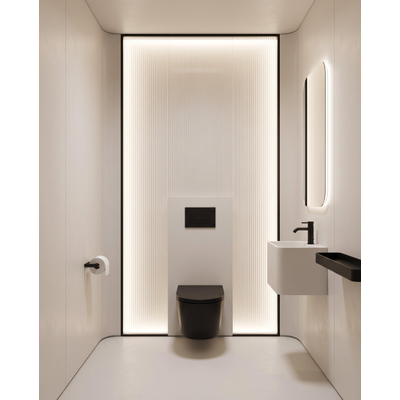 QeramiQ Dely Toiletset - 36.3x51.7cm - diepspoel - rimless - Geberit UP320 inbouwreservoir - softclose toilet zitting - 35mm - metaal mat zwarte bedieningsplaat - rechthoekige knoppen - mat zwart