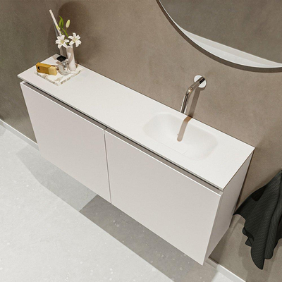 MONDIAZ TURE Toiletmeubel 100x23x50cm met 0 kraangaten 2 deuren linen mat Wastafel Eden rechts Solid Surface Wit