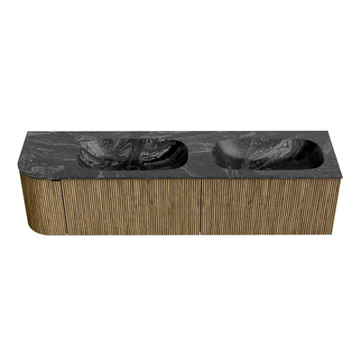 Mondiaz KURVE-DLUX Badkamermeubelset - 175x46x40cm - 2 lade - 1 deur - wastafel solid surface - dubbel / rechts - zonder kraangat - Dusk