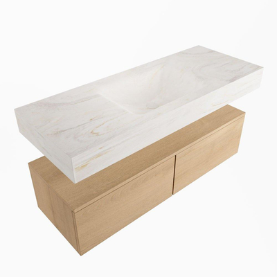 Mondiaz ALAN-DLUX Ensemble de meuble - 120cm - meuble Washed Oak mat - 2 tiroirs - Lavabo Cloud Ostra suspendu - vasque Centre - 0 trous de robinet