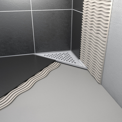 Easy Drain Aqua Delta siphon de sol triangulaire avec garniture ABS/pièce de finition ABS grille inox et sortie latérale 22x22cm garde d'eau 50 à 25mm