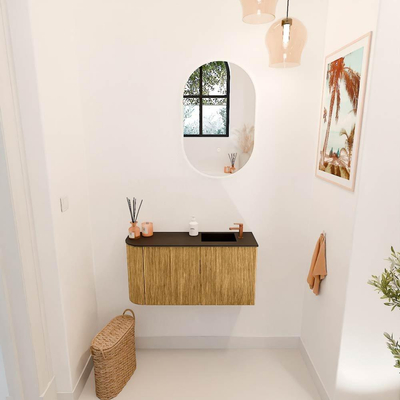 Mondiaz JOYA 81.6cm toiletmeubel - ronding links kleur Oak - Wastafel FAYE positie Rechts 1 kraangat kleur Urban.