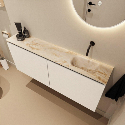 MONDIAZ TURE-DLUX Meuble de toilettes 120cm Talc. EDEN lavabo Frappe position à droite. Sans trou de robinet.