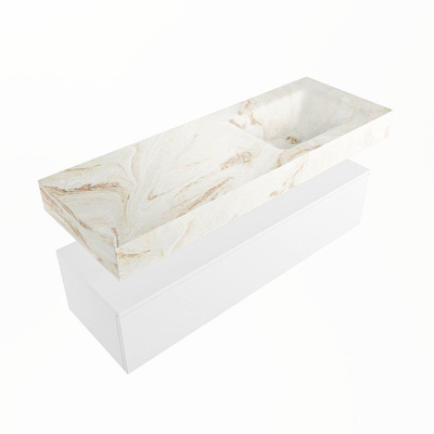 Mondiaz ALAN-DLUX Ensemble de meuble - 130cm - meuble Talc mat - 1 tiroir - Lavabo Cloud Frappe suspendu - vasque Droite - 1 trou de robinet