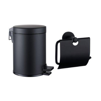 Fortifura Calvi ensemble d'accessoires pour toilettes - porte-rouleau - avec couvercle - poubelle à pédale - 5 litres - noir mat
