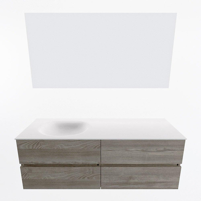 Mondiaz VICA ensemble de meuble de salle de bain - 140cm - meuble sous-vasque marron clair gris - 4 tiroirs - lavabo lune gauche - sans trous de robinet - couleur talc - miroir LED - version XL 60cm de haut