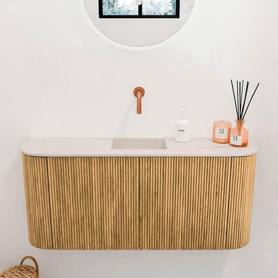 Mondiaz JOYA-DLUX 93.2cm toiletmeubel - ronding links en rechts kleur Oak - Wastafel FAYE positie Midden Zonder kraangat kleur Meli.