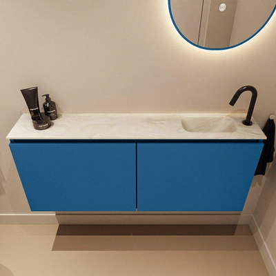 MONDIAZ TURE-DLUX Meuble de toilettes 120 cm Jeans. Lavabo EDEN Ostra position à droite. Avec 1 trou de robinet.
