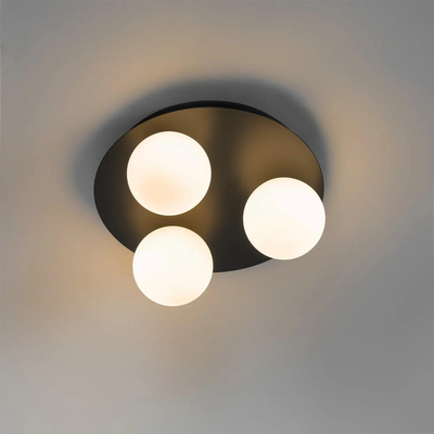 QAZQA Cederic badkamer plafondlamp - 23x23x10.3cm - 3 lichts - rond - mat zwart