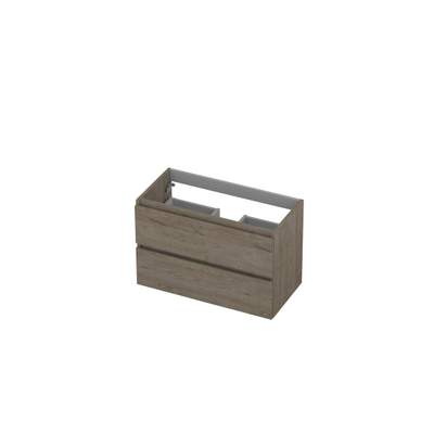 INK Wastafelonderkast - 80x40x52cm - 2 lades - greeploos - met houten keerlijst - MFC - Greige eiken