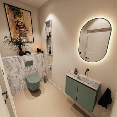 MONDIAZ TURE-DLUX Meuble toilette - 60cm - Army - EDEN - vasque Glace - position droite - sans trou de robinet