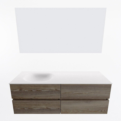 Mondiaz VICA ensemble de meuble de salle de bain - 140cm - meuble sous-vasque marron foncé gris - 4 tiroirs - lavabo lune gauche - 1 trou de robinet - couleur talc - miroir LED - version XL 60cm de haut