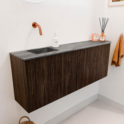 Mondiaz JOYA-DLUX 111.6cm toiletmeubel - ronding rechts kleur Walnut - Wastafel FAYE positie Links Zonder kraangat kleur Sombra.