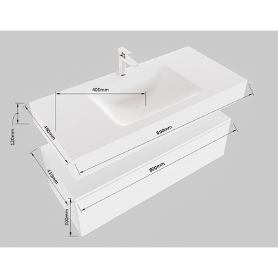 Mondiaz ALAN-DLUX badkameronderkast - 80cm - 1 lade - Cloud wastafel Glace - zonder kraangat - Dark brown