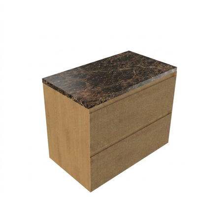 Saniclass Holz Atelier Ensemble de meubles de salle de bains - 80x45x63cm - Plan de travail en pierre naturelle Noche dark emperador - 1 trou de robinetterie - 2 tiroirs - chêne naturel mat (bois)