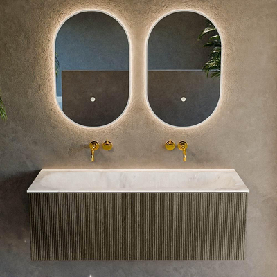 Mondiaz KURVE-DLUX Badkamermeubelset - 120x46x40cm - 1 lade - wastafel solid surface - midden - zonder kraangat - Shadow