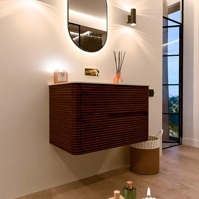 Mondiaz CIRO-DLUX Badkamermeubelset - 80x45x50cm - Solid surface wastafel Meli - 1 wasbak Midden - zonder kraangaten - 2 lades - Ruby