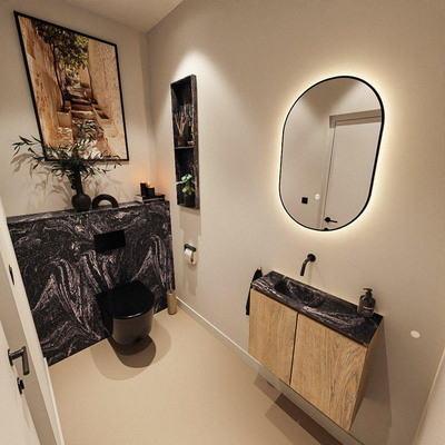 MONDIAZ TURE-DLUX Meuble toilette - 60cm - Washed Oak - EDEN - vasque Lava - position gauche - sans trou de robinet