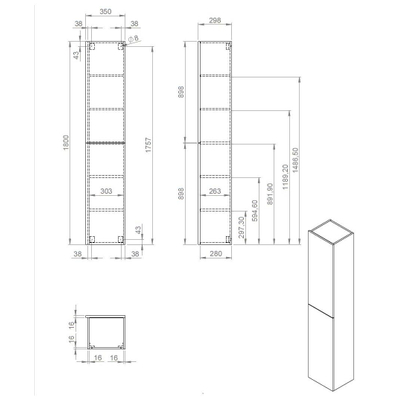 Best Design Blanco Armoire salle de bain 180x35x30cm gauche et droite avec amortisseur MDF blanc brillant