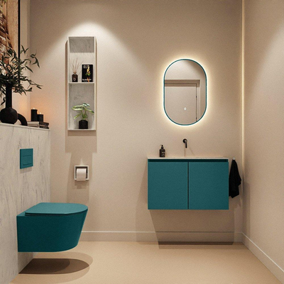 MONDIAZ TURE-DLUX Meuble toilette - 80cm - Smag - EDEN - vasque Opalo - position centrale - sans trou de robinet