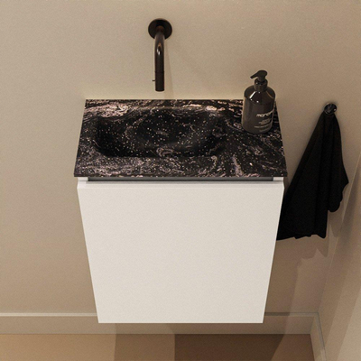 MONDIAZ TURE-DLUX Meuble de toilettes 40 cm Talc. EDEN vasque Lava position gauche. Sans trou de robinet.