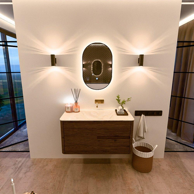 Mondiaz CIRO-DLUX Badkamermeubelset - 100x45x50cm - Solid surface wastafel Ostra - 1 wasbak Midden - zonder kraangaten - 2 lades - Dusk