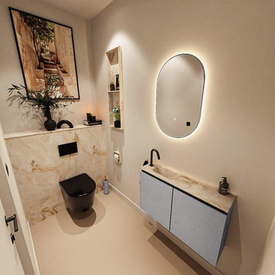 MONDIAZ TURE-DLUX 80cm toiletmeubel Plata. EDEN wastafel Frappe positie links. Met 1 kraangat.