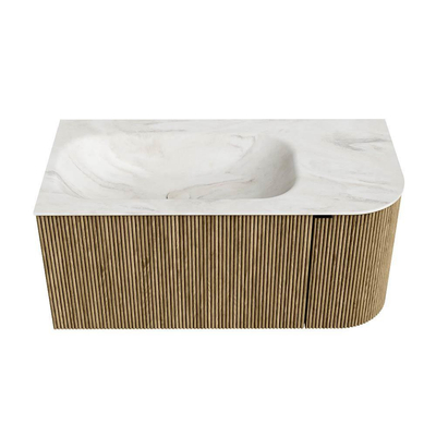 Mondiaz KURVE-DLUX Badkamermeubelset - 95x46x40cm - 1 lade - 1 deur - wastafel solid surface - links - 1 kraangat - Dusk